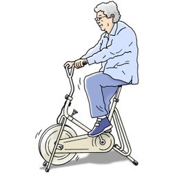 diabetes mellitus patiënt bewegen fietsen hometrainer oude dame illustratie