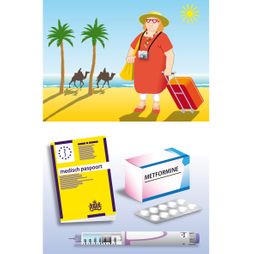 diabetes patiënt vakantie meenemen medisch paspoort medicijnen insuline spuit illustratie
