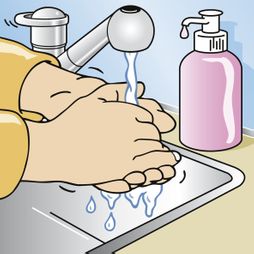 handen wassen zeep kraan water illustratie