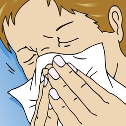 verkouden papieren zakdoeken neus snuiten niezen besmetting voorkomen illustratie