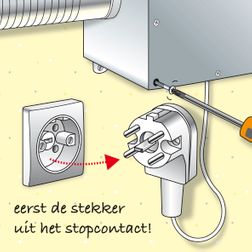 ventilatie box reinigen schoonmaken stekker stopcontact veilig schroevendraaier illustratie tekening
