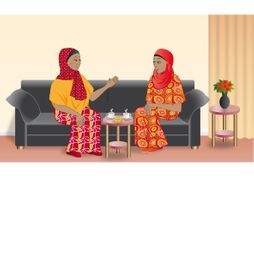 gesprek vrouwen bank huiskamer koffie koekjes moslima meisjes-besnijdenis vrouwelijke genitale verminking problemen hulp vragen bang