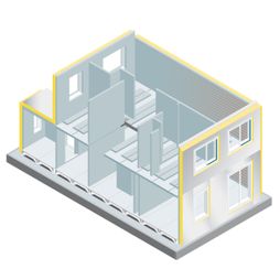 huis casco bouwen beton vloer wanden gevel isolatie prefab verdieping illustratie isometrisch