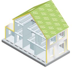 huis casco bouwen beton vloer wanden gevel isolatie prefab verdieping dak illustratie isometrisch