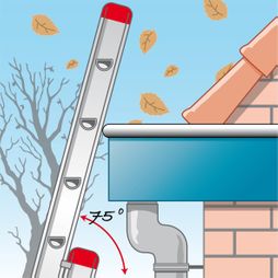 dakgoot reinigen ladder juiste hoek veiligheid herfst illustratie
